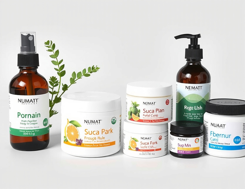 Natural health and beauty products arranged professionally